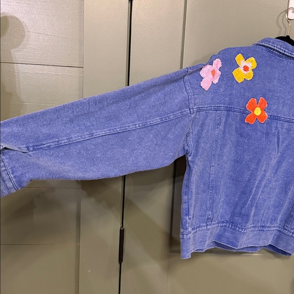 ODDY Blue Denim Jacket with Colorful Floral Appliqués - Picture 8 of 9